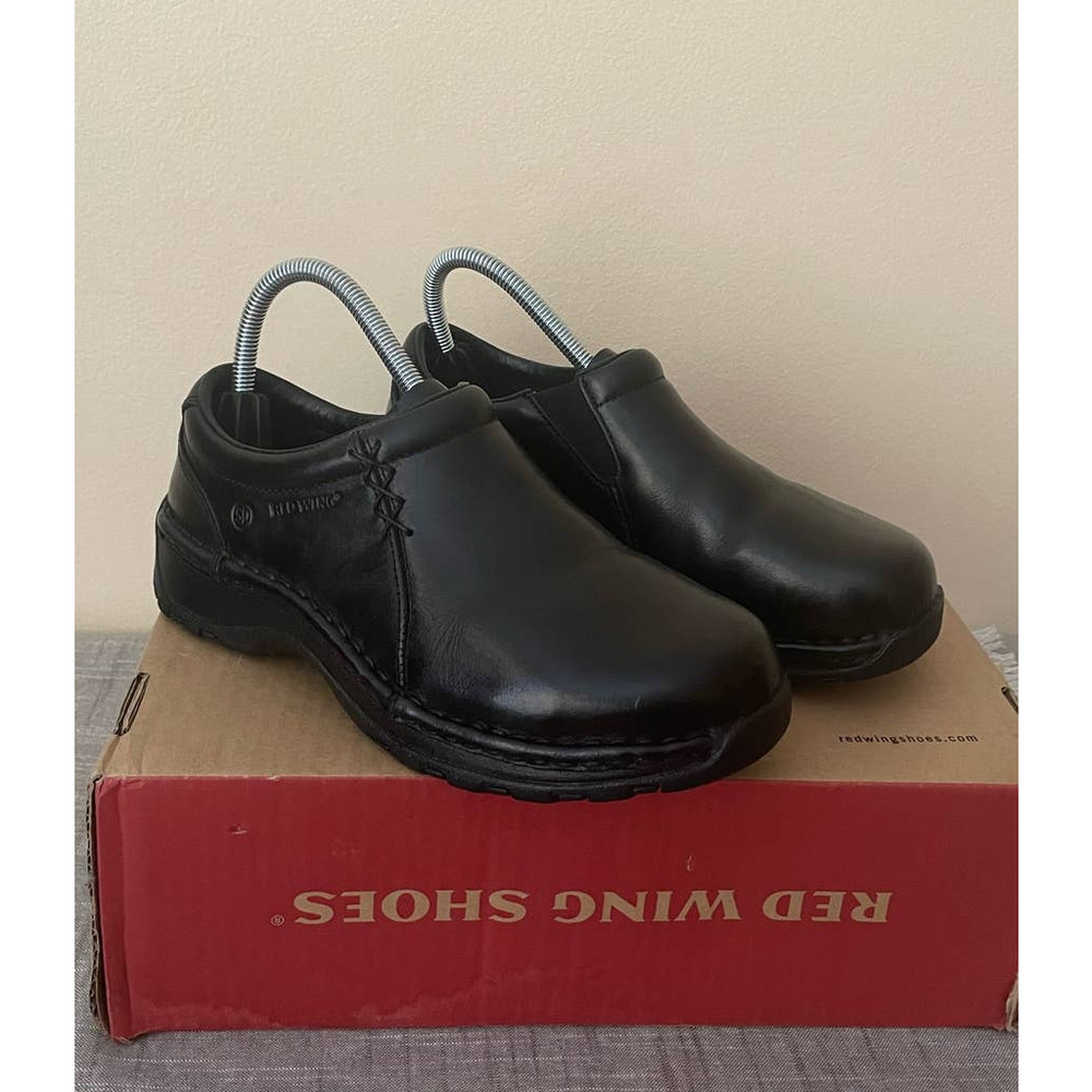 RED WING SHOES Womens 7 Safety Aluminum Toe Black Leather Slip on Shoes